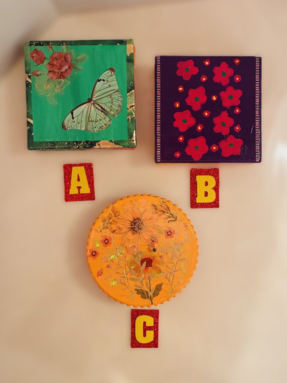 SUEÑOS de Saundra Upcycled, Ceramic Coasters, 3 Floral Collection